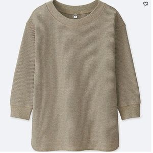 WOMEN WAFFLE CREWNECK 3/4 SLEEVE T-SHIRT